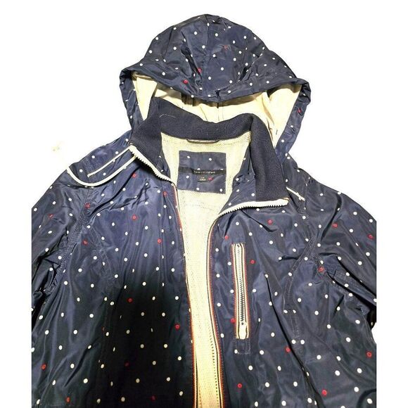 Tommy Hilfiger Womens Polka Dot Rain Jacket With Hood Mesh Lining Zip-Up Front S - Picture 1 of 10
